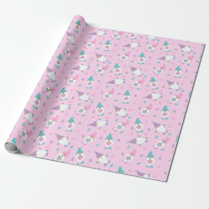 Easter Gnome Pattern Purple Pink Blue  Wrapping Paper