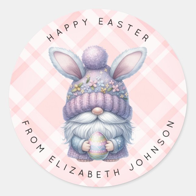 Easter Gnome Personalized Name Round Stickers (Front)