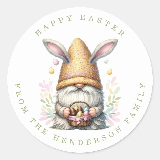 Easter Gnome Personalized Name Round Stickers (Front)