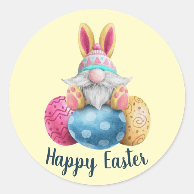 Easter Gnome Watercolor Illustration Classic Round Sticker (Front)
