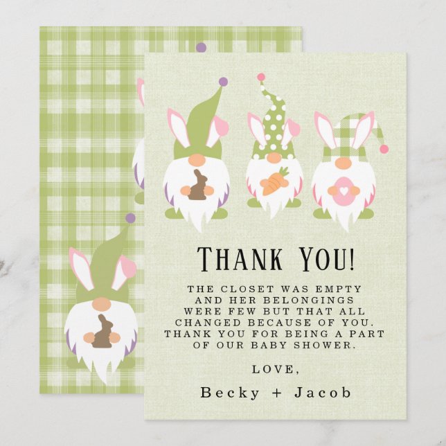 Easter Gnomes Green Baby Shower Thank You Card (Front/Back)