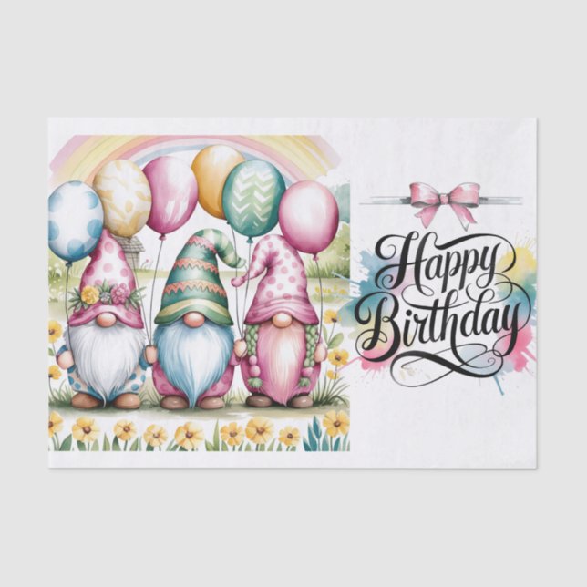 Easter Gnomes in Watercolor Happy Birthday  Tissue Paper (Front)