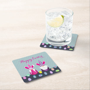 Easter Gnomes Square Paper Coaster