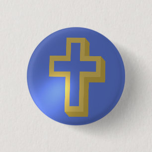 Easter Golden Christian Religious Cross Iris Blue 1 Inch Round Button