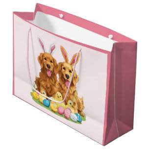 Easter Golden Retriever Dogs Bunny Ears Large Gift Bag
