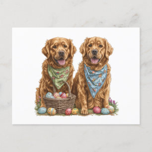 Easter Golden Retriever Dogs Easter Basket Holiday Postcard