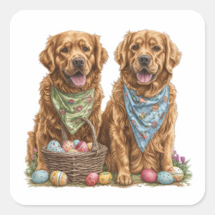 Easter Golden Retriever Dogs Easter Basket Square Sticker