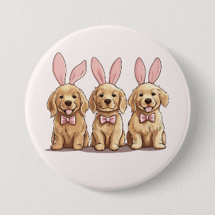 Easter Golden Retriever Puppy Dogs Bunny Ears 3 Inch Round Button