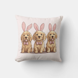 Easter Golden Retriever Puppy Dogs Bunny Ears Throw Pillow