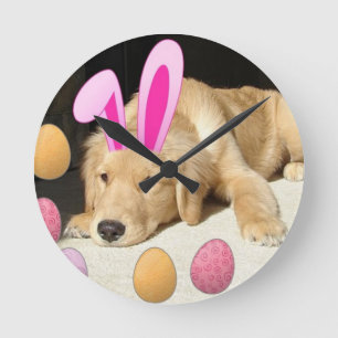 Easter Golden Retriever Puppy Round Clock