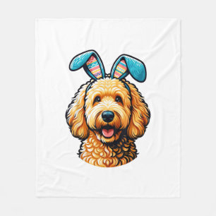 Easter Goldendoodle Dog Wearing Bunny Ears, Easter Fleece Blanket