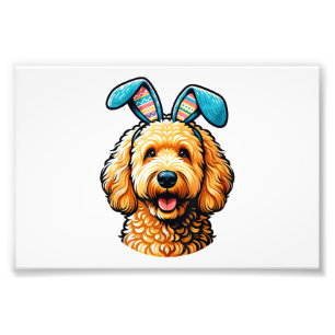 Easter Goldendoodle Dog Wearing Bunny Ears, Easter Photo Print