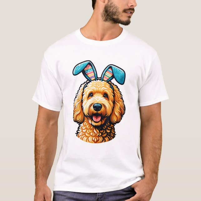 Easter Goldendoodle Dog Wearing Bunny Ears, Easter T-Shirt (Front)