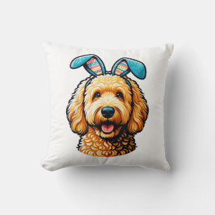 Easter Goldendoodle Dog Wearing Bunny Ears, Easter Throw Pillow