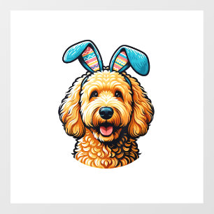 Easter Goldendoodle Dog Wearing Bunny Ears, Easter Window Cling