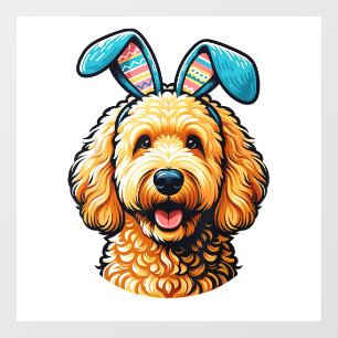 Easter Goldendoodle Dog Wearing Bunny Ears, Easter Window Cling