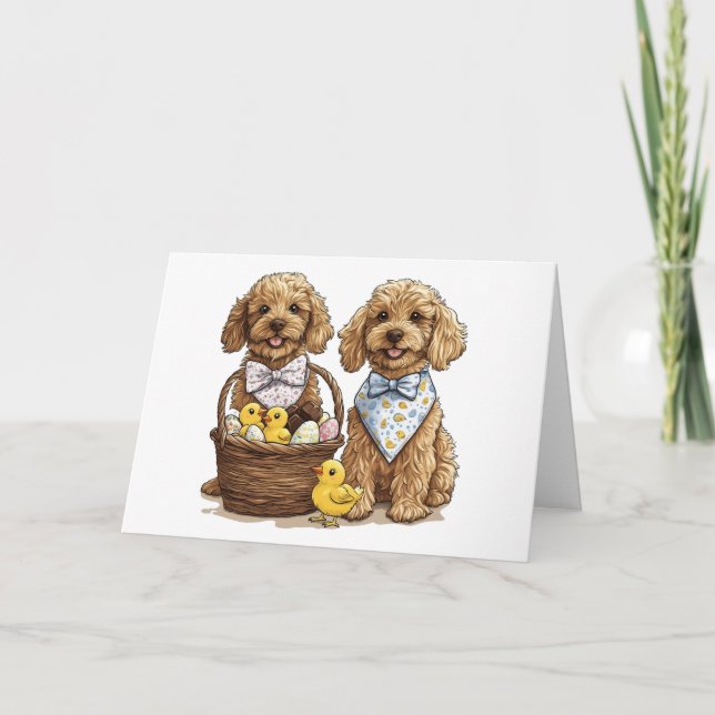 Easter Goldendoodle Dogs Easter Basket Holiday Card (Front)