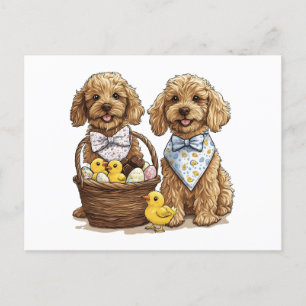 Easter Goldendoodle Dogs Easter Basket Holiday Postcard