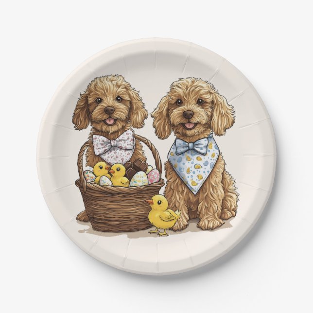 Easter Goldendoodle Dogs Easter Basket Paper Plate (Front)