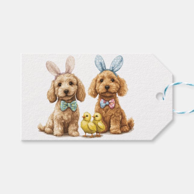 Easter Goldendoodle Dogs Gift Tags (Front (Horizontal))