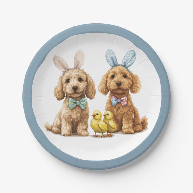 Easter Goldendoodle Dogs Paper Plate (Front)