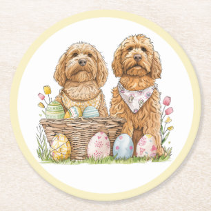 Easter Goldendoodle Dogs Round Paper Coaster