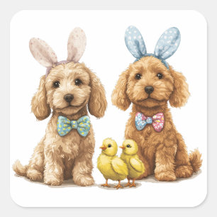 Easter Goldendoodle Dogs Square Sticker