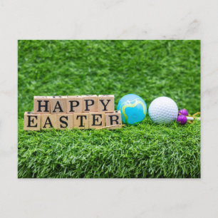 Easter golf ball and easter eggs for golfer Holiday Postcard