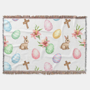 Easter Grace – Seamless Pastel Bunny & Cross Patte Throw Blanket