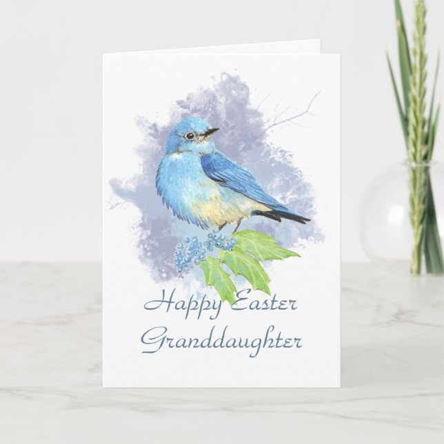 Easter Granddaughter Eastern Mountain Bluebird Holiday Card (Front)