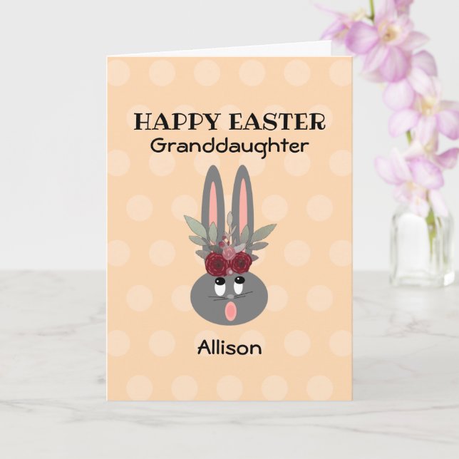 Easter Granddaughter Peach Bunny Personalized Card (Orchid)