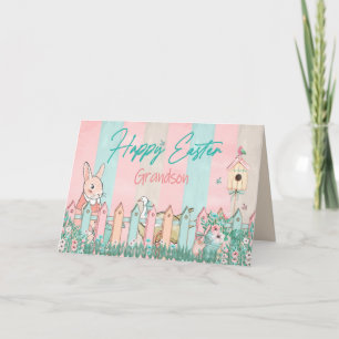 Easter, Grandson, Bunny Gardening, Fence Card