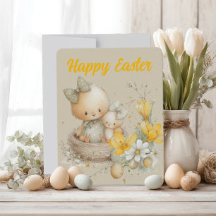Easter greeting card decorated with flowers
