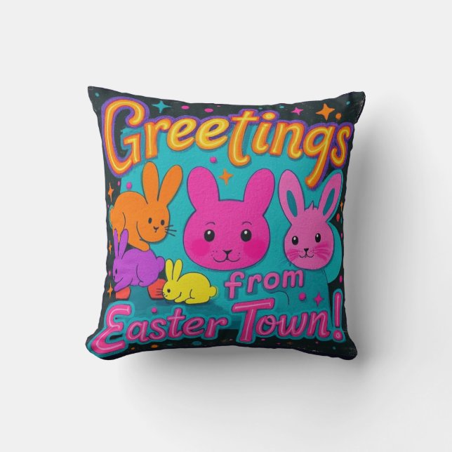 Easter Greeting From The Bunnies Throw Pillow (Front)