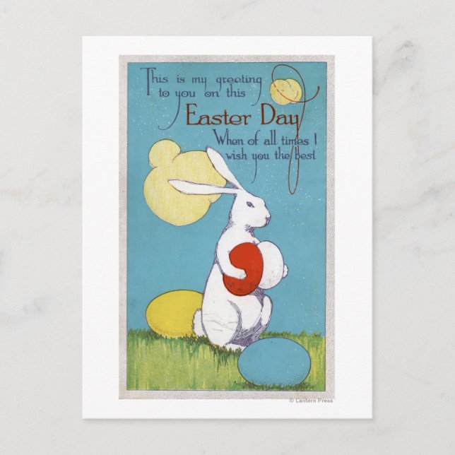 Easter GreetingEaster Bunny Holding Eggs Holiday Postcard (Front)