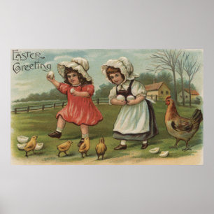 Easter GreetingLittle Girls Holding Eggs Poster