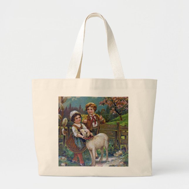 Easter Greetings 1908 Large Tote Bag (Front)