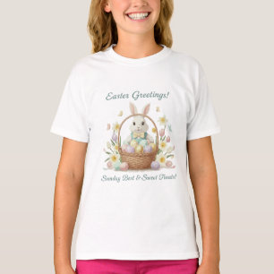  "Easter Greetings Bunny & Basket Watercolor Holid T-Shirt