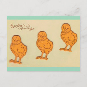 Easter Greetings Chicks Beige Holiday Postcard