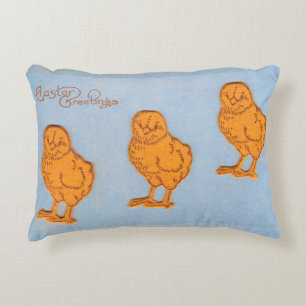 Easter Greetings Chicks Blue Accent Pillow