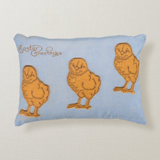 Easter Greetings Chicks Blue Accent Pillow (Front)