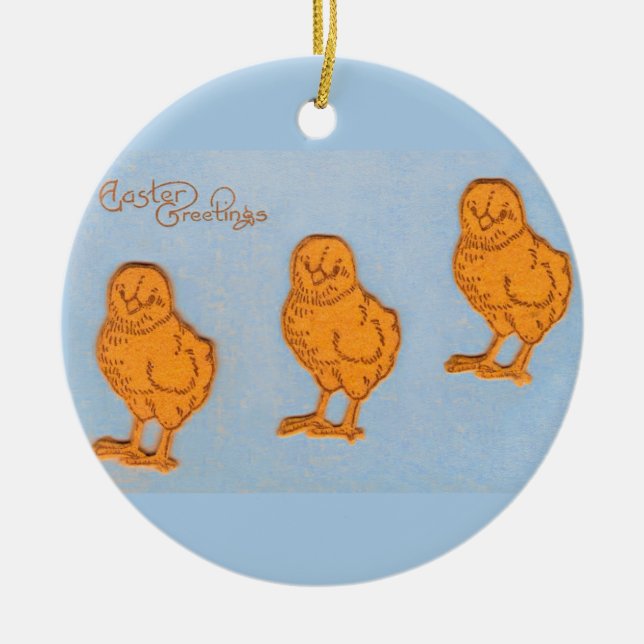 Easter Greetings Chicks Blue Ceramic Ornament (Front)