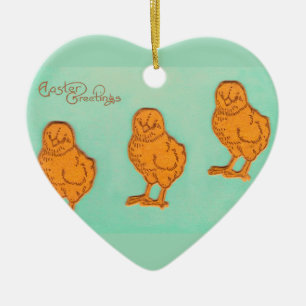 Easter Greetings Chicks Green Ceramic Ornament