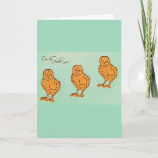 Easter Greetings Chicks Green Holiday Card (Front)