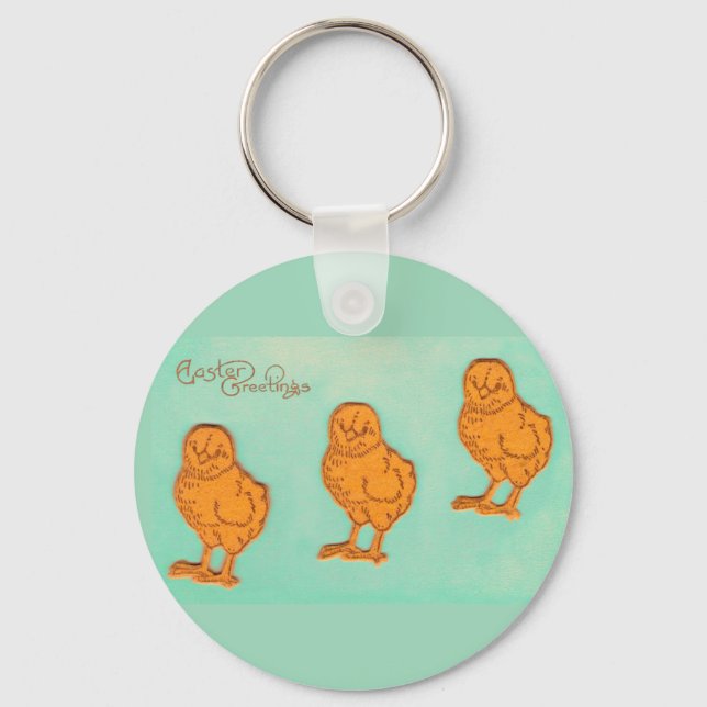 Easter Greetings Chicks Green Keychain (Front)