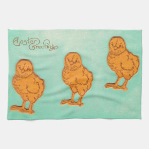Easter Greetings Chicks Green Kitchen Towel