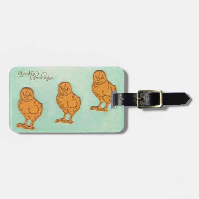 Easter Greetings Chicks Green Luggage Tag (Front Horizontal)