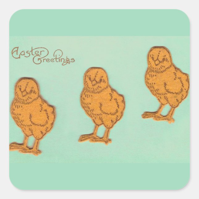 Easter Greetings Chicks Green Square Sticker (Front)