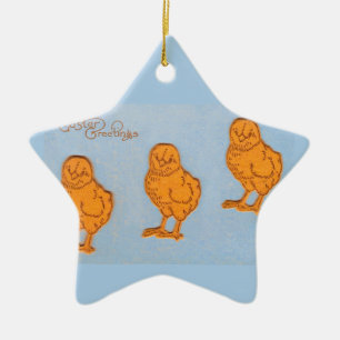 Easter Greetings Chicks in Blue Ceramic Ornament