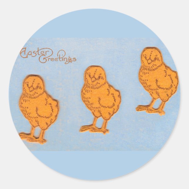 Easter Greetings Chicks in Blue Classic Round Sticker (Front)